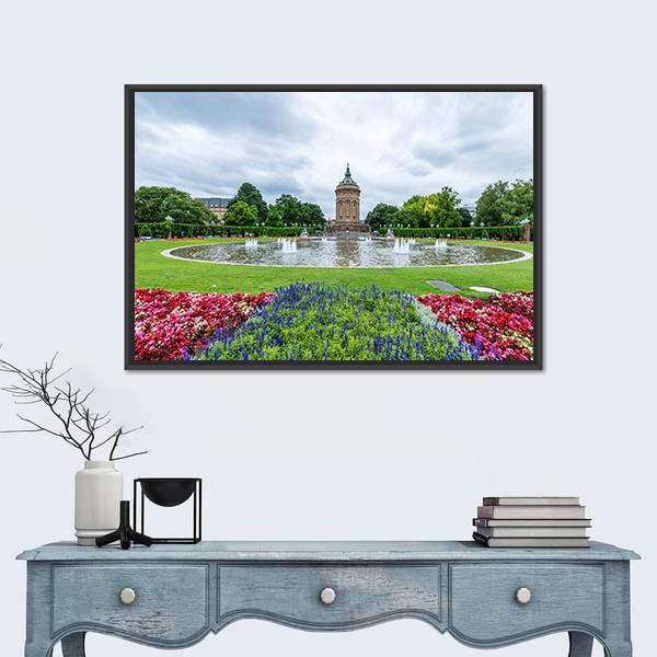 Water Tower In Mannheim Germany Canvas Wall Art-1 Piece-Floating Frame-24" x 16"-Tiaracle