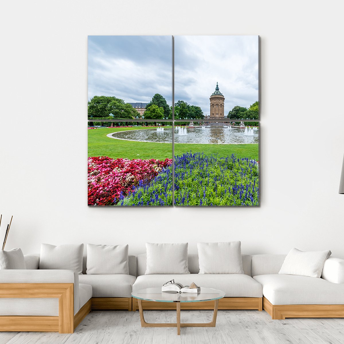 Water Tower In Mannheim Germany Canvas Wall Art-4 Square-Gallery Wrap-17" x 17"-Tiaracle