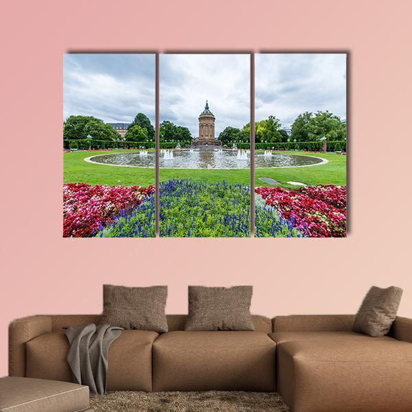 Water Tower In Mannheim Germany Canvas Wall Art-5 Star-Gallery Wrap-62" x 32"-Tiaracle