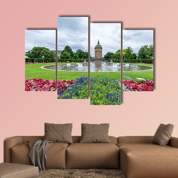 Water Tower In Mannheim Germany Canvas Wall Art-4 Pop-Gallery Wrap-50" x 32"-Tiaracle