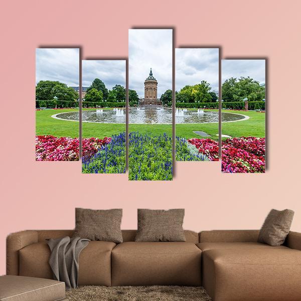 Water Tower In Mannheim Germany Canvas Wall Art-5 Pop-Gallery Wrap-47" x 32"-Tiaracle