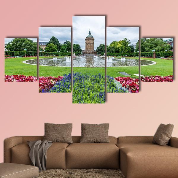 Water Tower In Mannheim Germany Canvas Wall Art-5 Star-Gallery Wrap-62" x 32"-Tiaracle
