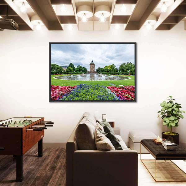 Water Tower In Mannheim Germany Panoramic Canvas Wall Art-1 Piece-36" x 12"-Tiaracle