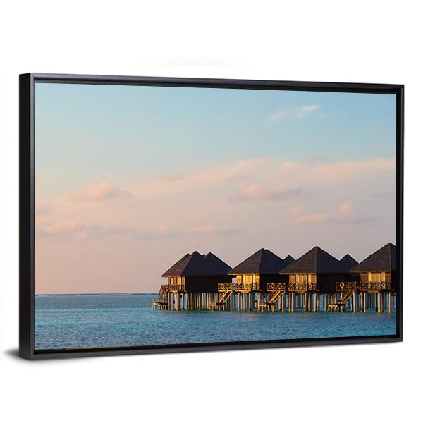 Water Villas Bungalows On Island Canvas Wall Art-3 Horizontal-Gallery Wrap-25&quot; x 16&quot;-Tiaracle