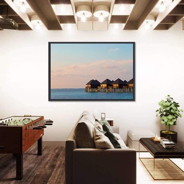 Water Villas Bungalows On Island Canvas Wall Art-3 Horizontal-Gallery Wrap-25&quot; x 16&quot;-Tiaracle