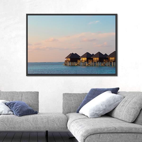 Water Villas Bungalows On Island Canvas Wall Art-3 Horizontal-Gallery Wrap-25&quot; x 16&quot;-Tiaracle
