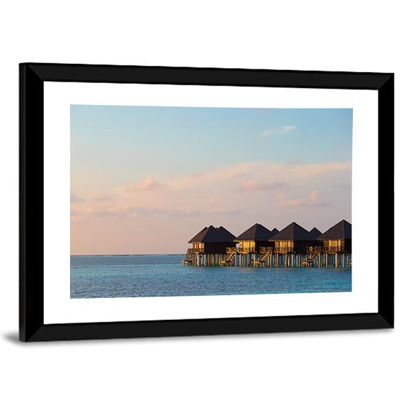 Water Villas Bungalows On Island Canvas Wall Art-3 Horizontal-Gallery Wrap-25&quot; x 16&quot;-Tiaracle