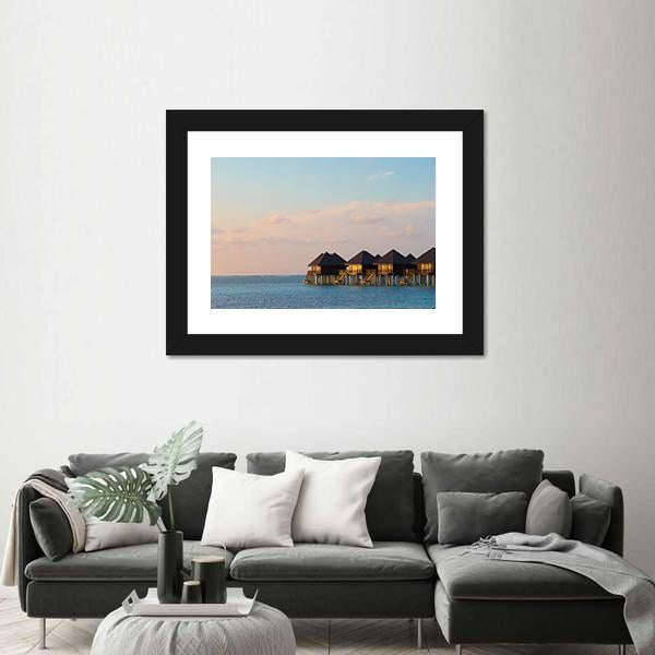 Water Villas Bungalows On Island Canvas Wall Art-3 Horizontal-Gallery Wrap-25&quot; x 16&quot;-Tiaracle