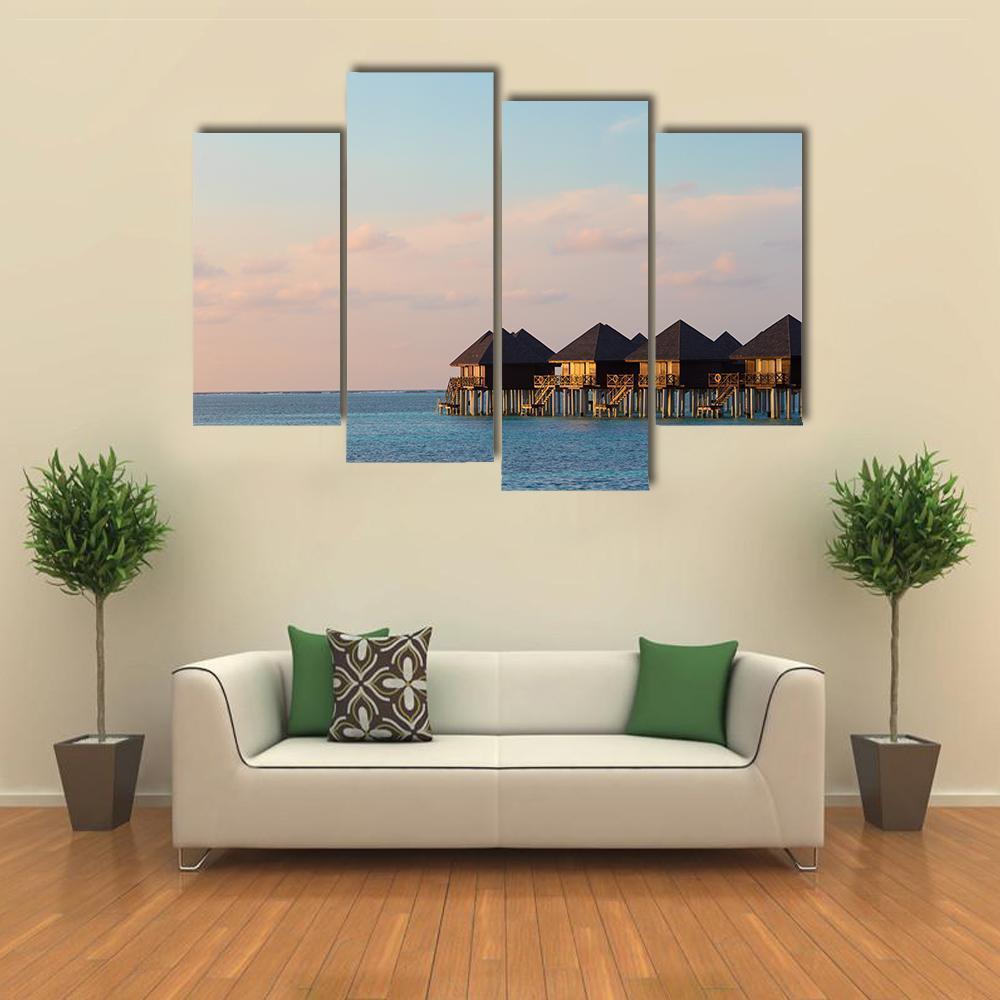 Water Villas Bungalows On Island Canvas Wall Art-4 Pop-Gallery Wrap-50&quot; x 32&quot;-Tiaracle