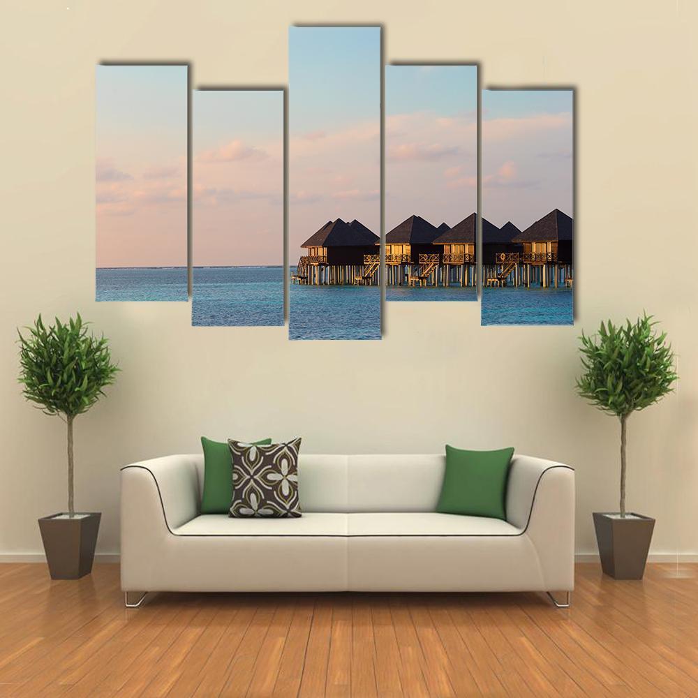 Water Villas Bungalows On Island Canvas Wall Art-5 Pop-Gallery Wrap-47" x 32"-Tiaracle