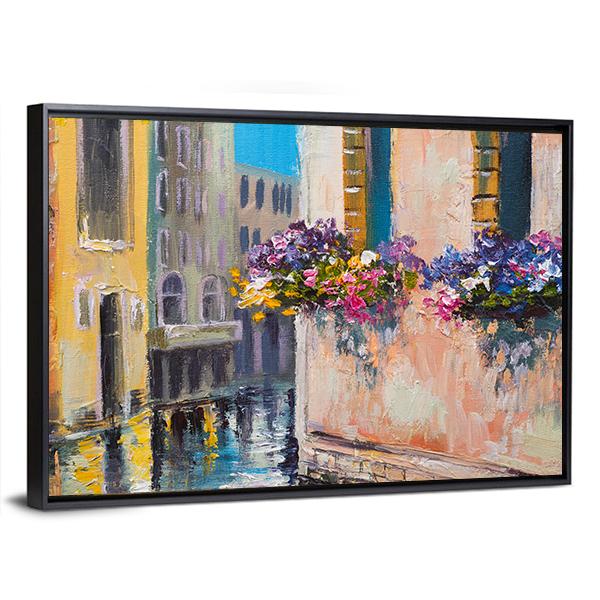 Watercolor Canal In Venice Italy Canvas Wall Art-3 Horizontal-Gallery Wrap-25" x 16"-Tiaracle