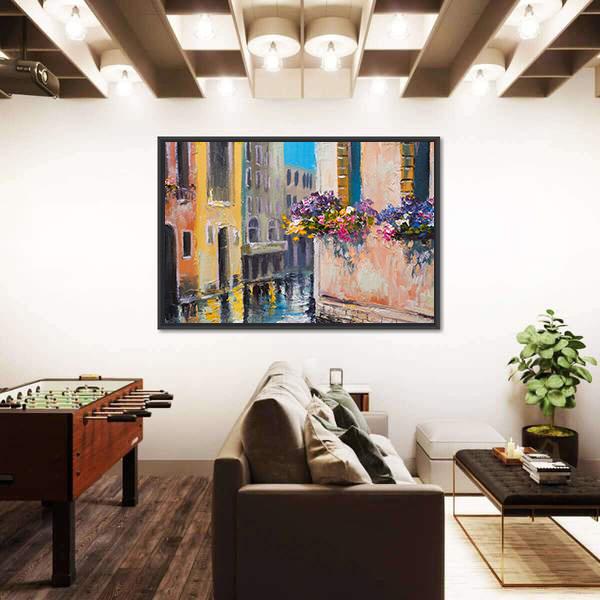 Watercolor Canal In Venice Italy Canvas Wall Art-3 Horizontal-Gallery Wrap-25" x 16"-Tiaracle
