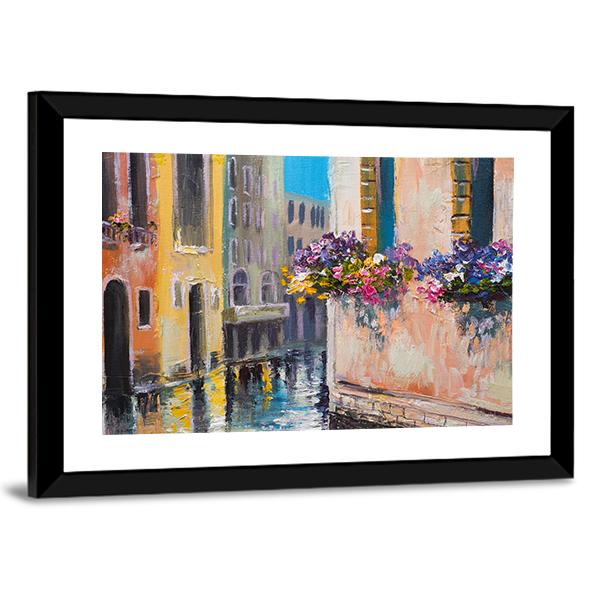 Watercolor Canal In Venice Italy Canvas Wall Art-3 Horizontal-Gallery Wrap-25" x 16"-Tiaracle
