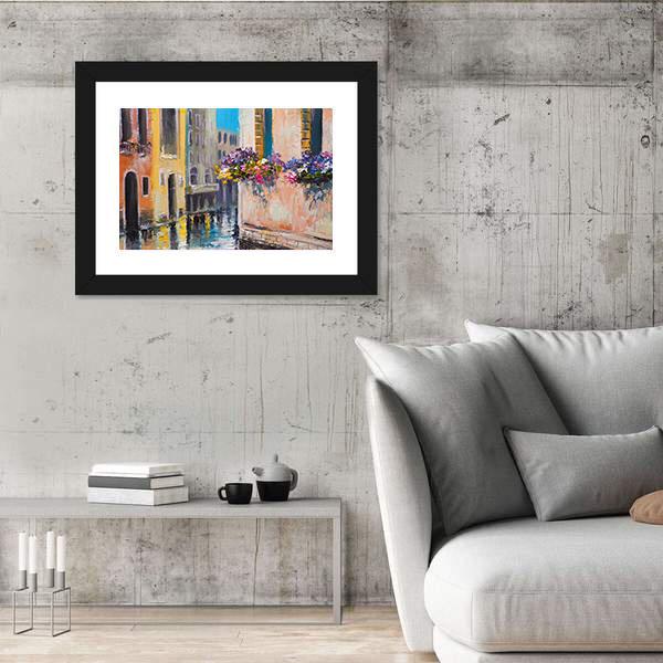 Watercolor Canal In Venice Italy Canvas Wall Art-3 Horizontal-Gallery Wrap-25" x 16"-Tiaracle