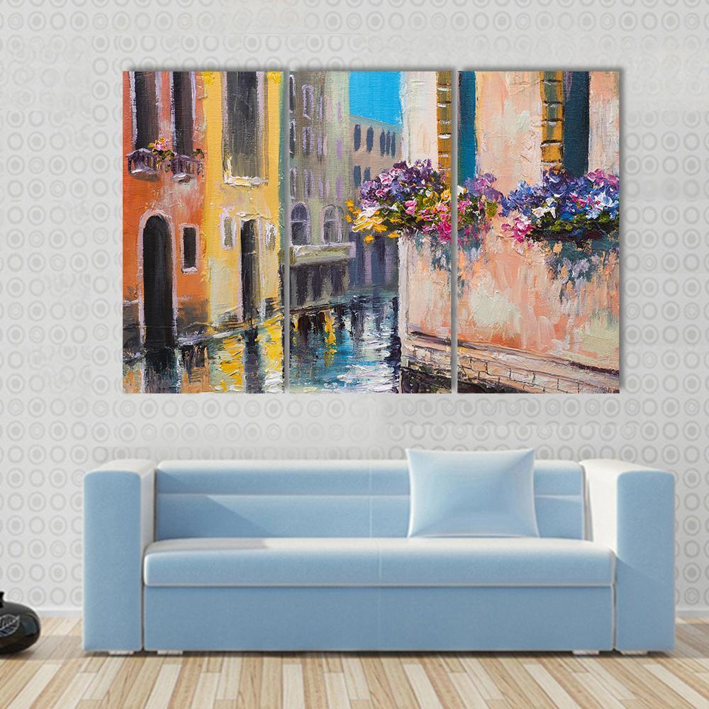 Watercolor Canal In Venice Italy Canvas Wall Art-5 Pop-Gallery Wrap-47" x 32"-Tiaracle