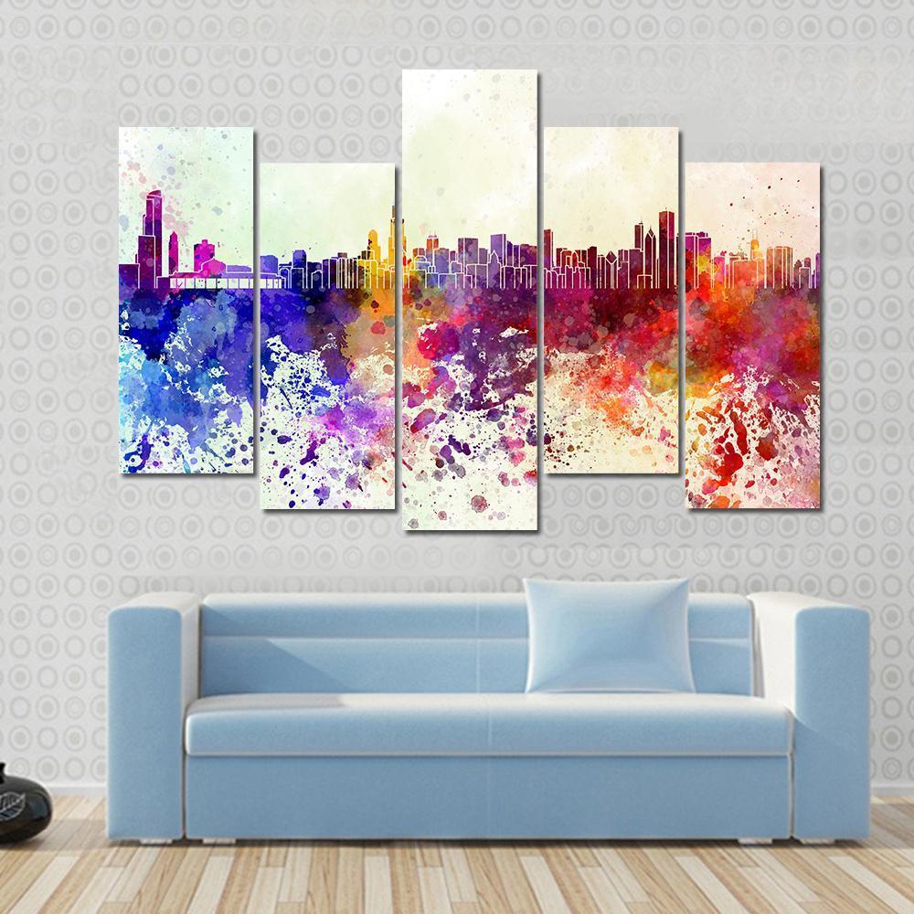 Watercolor Chicago Skyline Canvas Wall Art-5 Pop-Gallery Wrap-47" x 32"-Tiaracle