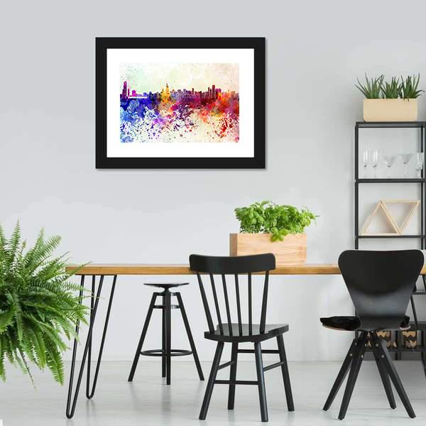 Watercolor Chicago Skyline Canvas Wall Art-3 Horizontal-Gallery Wrap-25" x 16"-Tiaracle