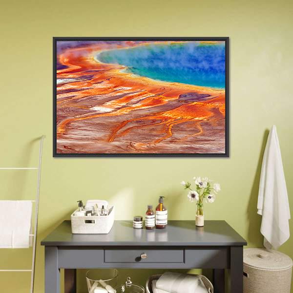 Watercolor Grand Prismatic Spring Canvas Wall Art-1 Piece-Floating Frame-24" x 16"-Tiaracle