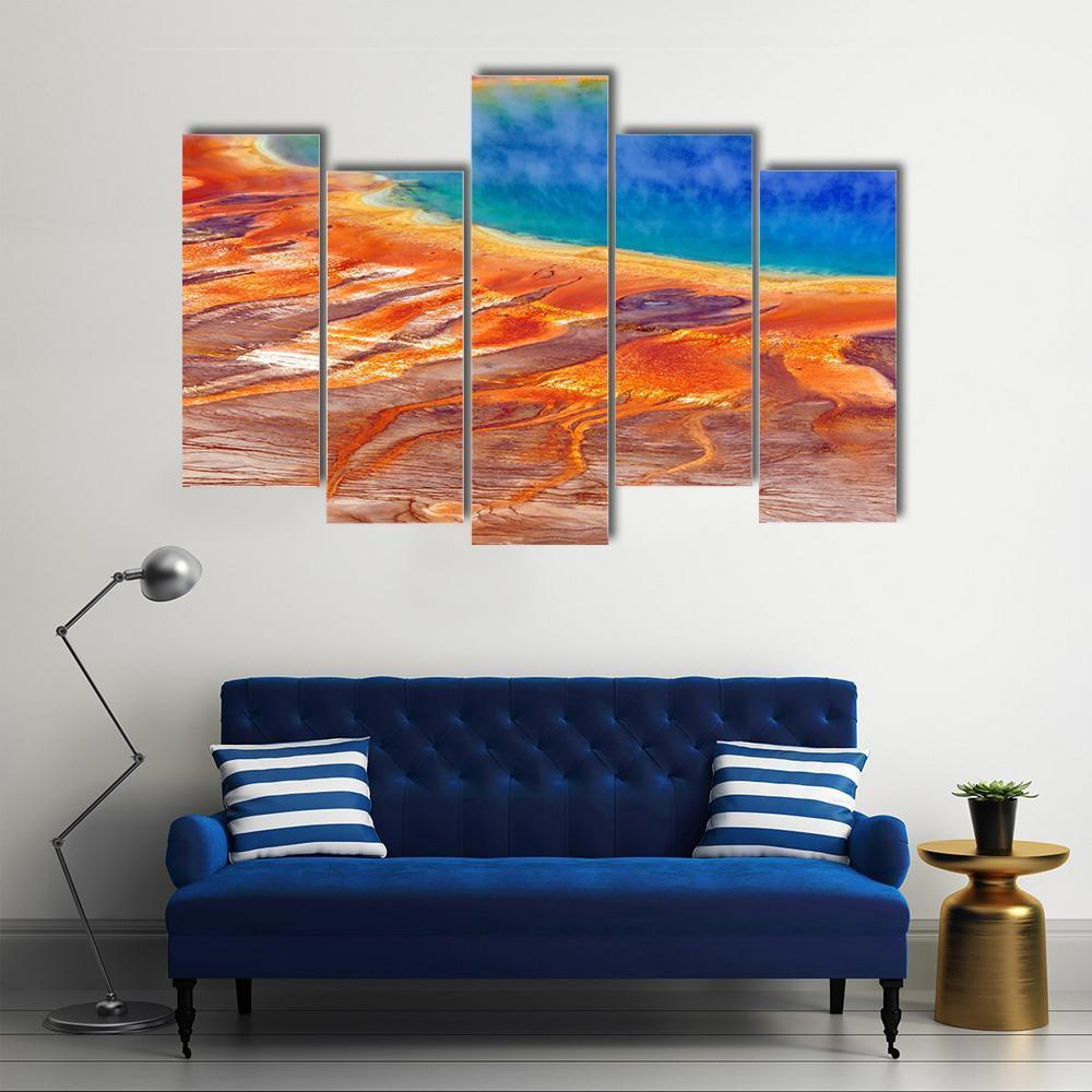 Watercolor Grand Prismatic Spring Canvas Wall Art-5 Pop-Gallery Wrap-47" x 32"-Tiaracle