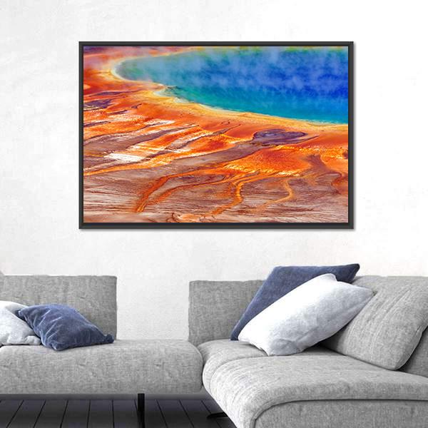 Watercolor Grand Prismatic Spring Panoramic Canvas Wall Art-1 Piece-36" x 12"-Tiaracle