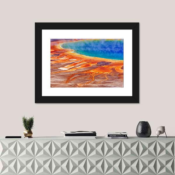 Watercolor Grand Prismatic Spring Panoramic Canvas Wall Art-1 Piece-36" x 12"-Tiaracle