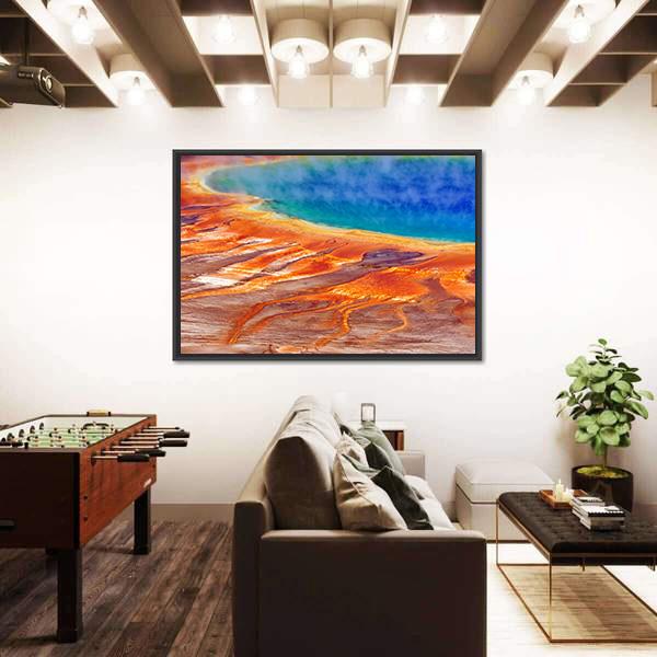 Watercolor Grand Prismatic Spring Panoramic Canvas Wall Art-1 Piece-36" x 12"-Tiaracle