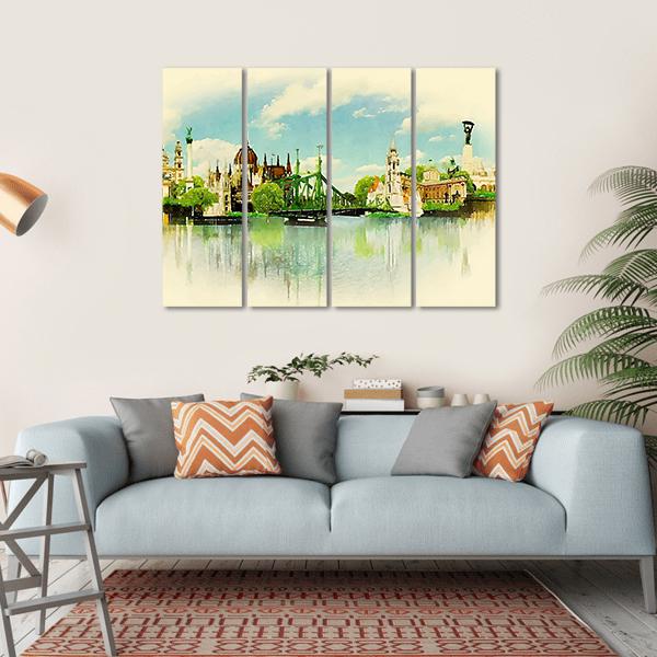 Watercolor Illustration BUDAPEST View Canvas Wall Art-4 Horizontal-Gallery Wrap-34" x 24"-Tiaracle