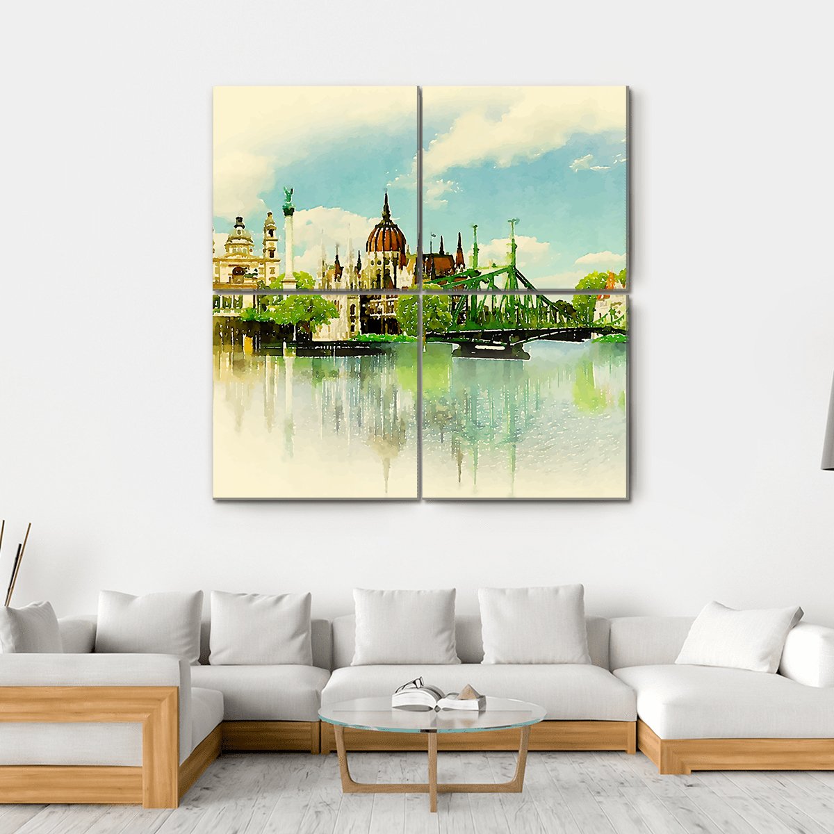 Watercolor Illustration BUDAPEST View Canvas Wall Art-4 Square-Gallery Wrap-17" x 17"-Tiaracle