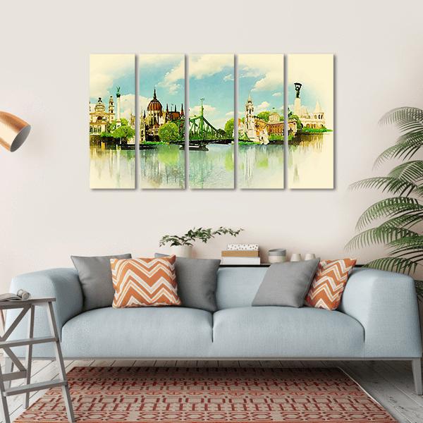 Watercolor Illustration BUDAPEST View Canvas Wall Art-5 Horizontal-Gallery Wrap-22" x 12"-Tiaracle