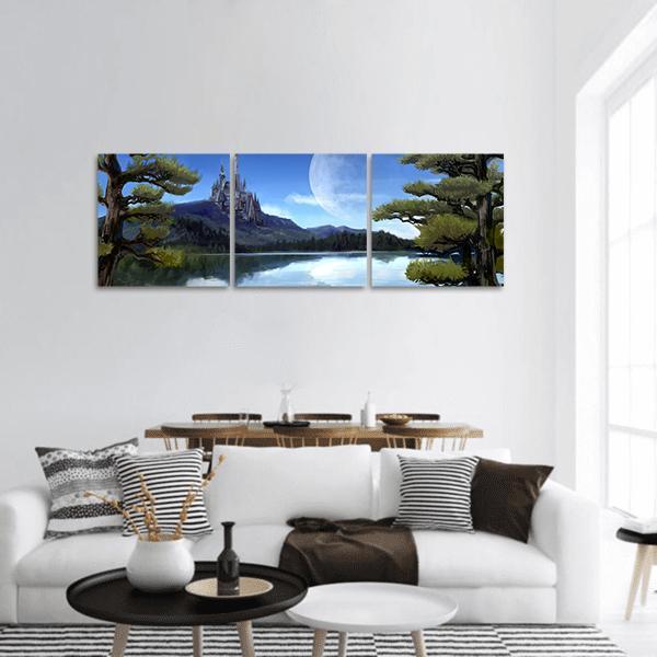 Natural Riverside Lake Panoramic Canvas Wall Art-3 Piece-25" x 08"-Tiaracle