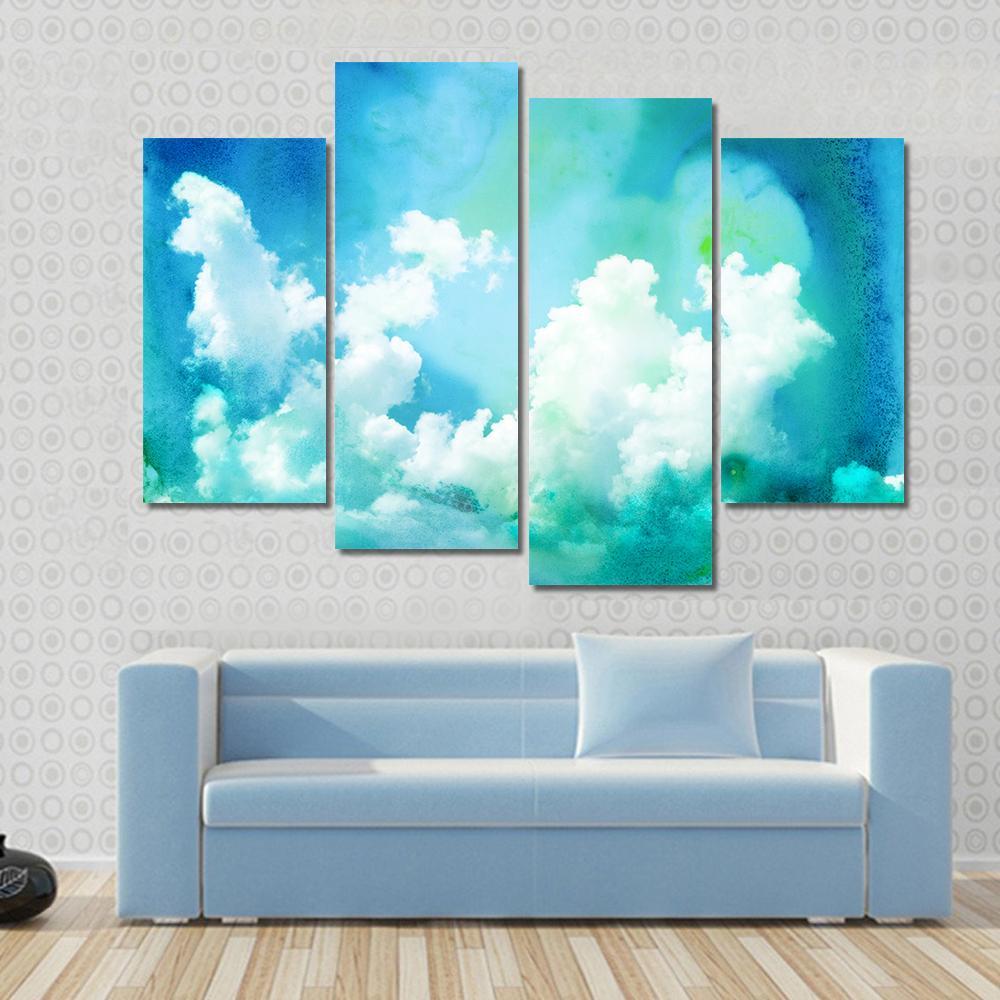 Watercolor Illustration Of Sky Abstract Canvas Wall Art-4 Pop-Gallery Wrap-50" x 32"-Tiaracle