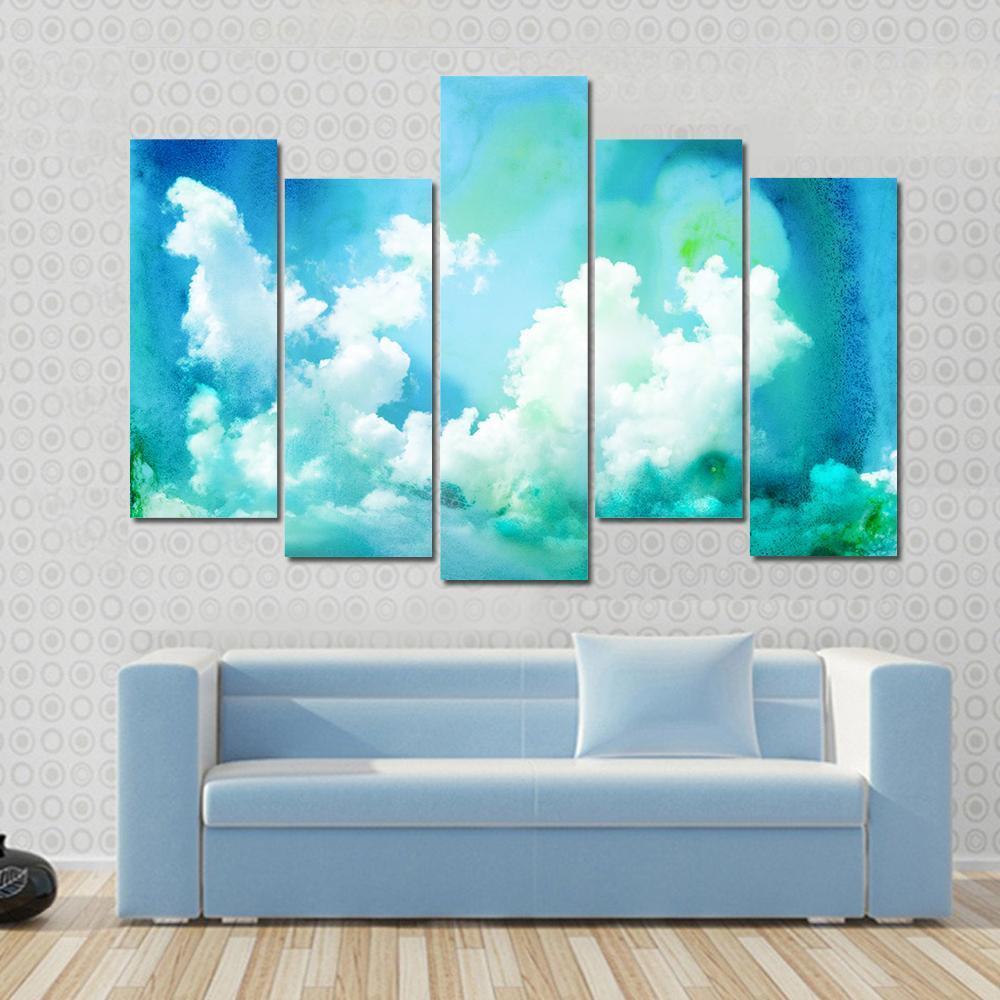 Watercolor Illustration Of Sky Abstract Canvas Wall Art-5 Pop-Gallery Wrap-47" x 32"-Tiaracle
