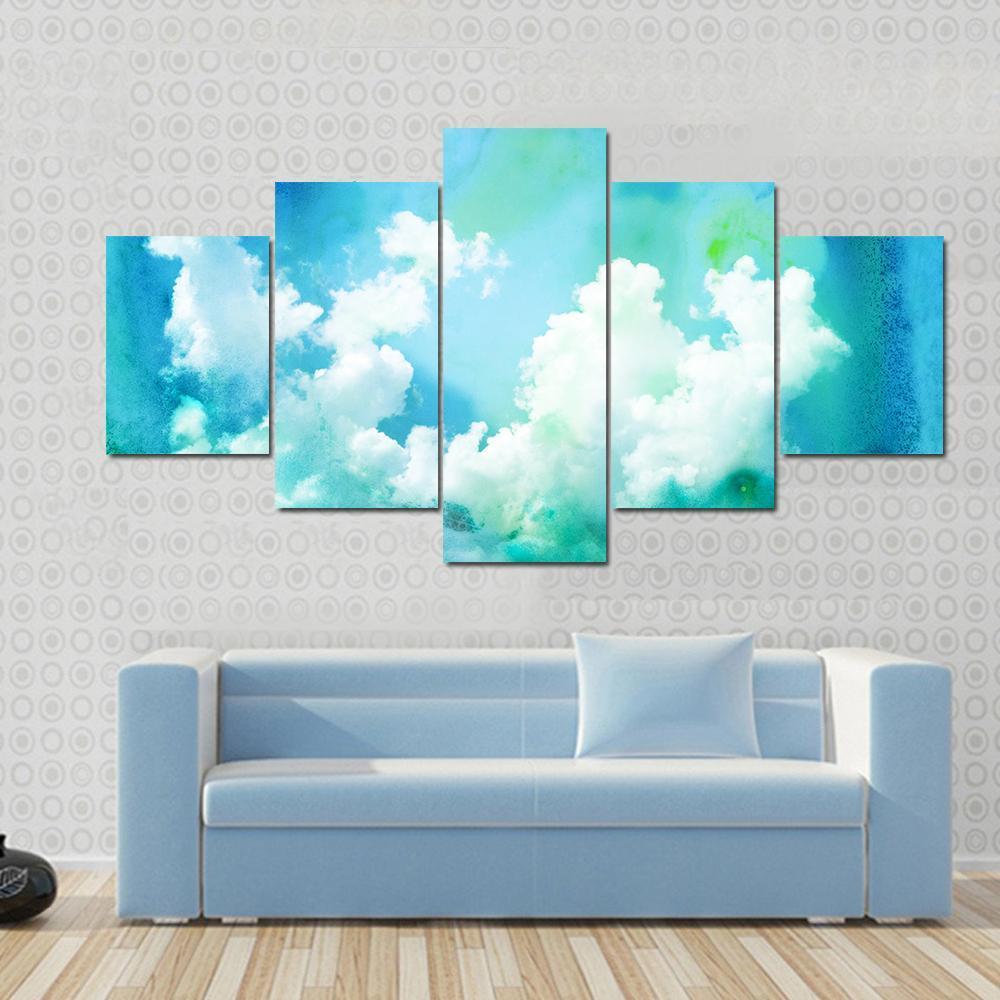 Watercolor Illustration Of Sky Abstract Canvas Wall Art-5 Star-Gallery Wrap-62" x 32"-Tiaracle