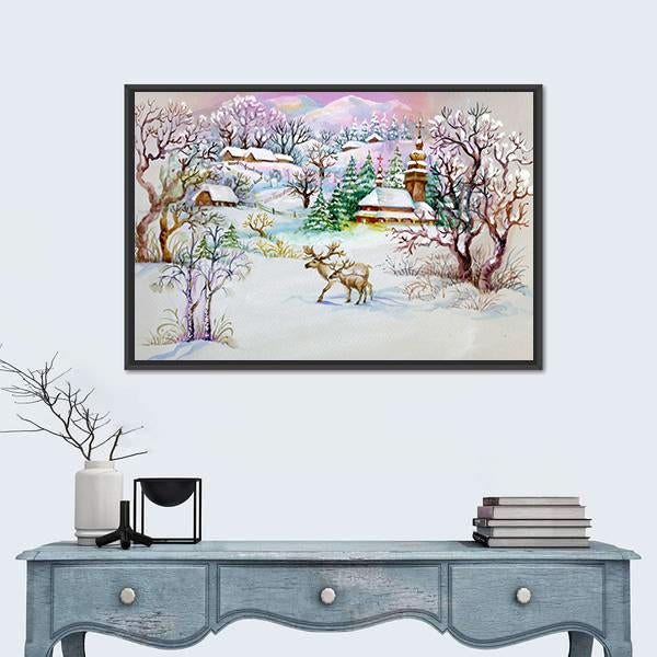 Watercolor Landscape Near The River Canvas Wall Art-1 Piece-Floating Frame-24" x 16"-Tiaracle