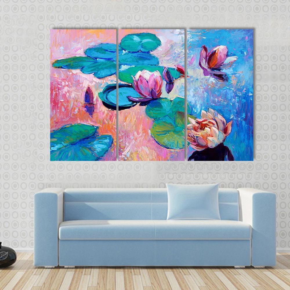 Watercolor Lilies Canvas Wall Art-1 Piece-Gallery Wrap-48" x 32"-Tiaracle