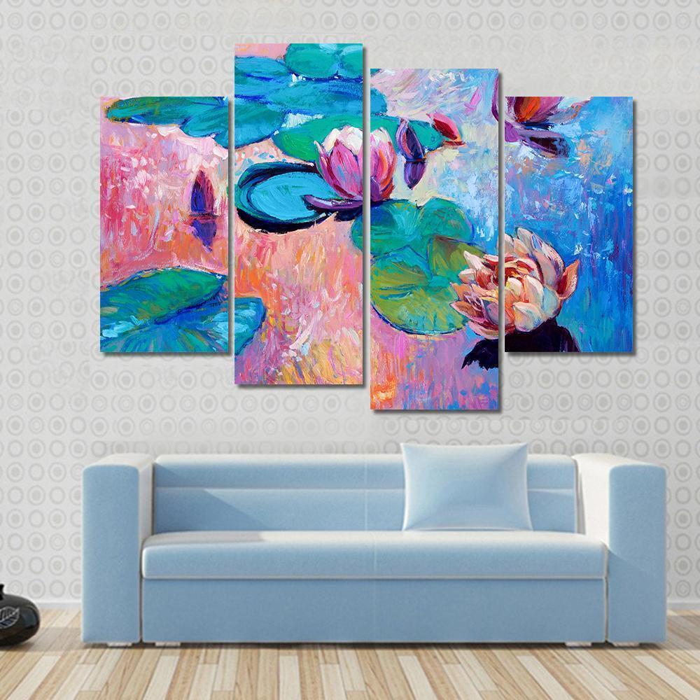 Watercolor Lilies Canvas Wall Art-4 Pop-Gallery Wrap-50&quot; x 32&quot;-Tiaracle