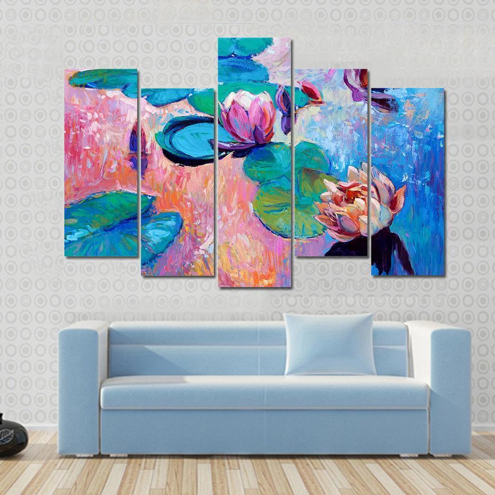 Watercolor Lilies Canvas Wall Art-5 Pop-Gallery Wrap-47&quot; x 32&quot;-Tiaracle