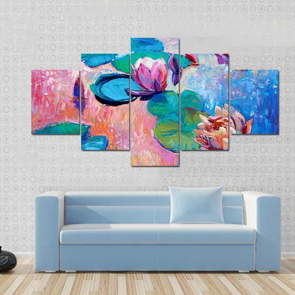 Watercolor Lilies Canvas Wall Art-5 Star-Gallery Wrap-62&quot; x 32&quot;-Tiaracle
