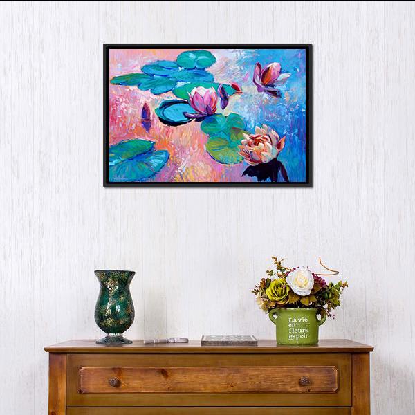 Watercolor Lilies Canvas Wall Art-1 Piece-Floating Frame-24&quot; x 16&quot;-Tiaracle