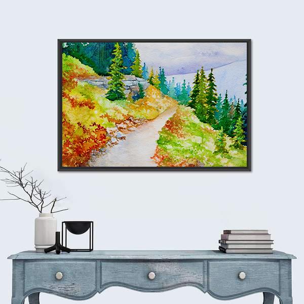 Watercolor Painting Inspired By The Beautiful Mountain Canvas Wall Art-1 Piece-Floating Frame-24" x 16"-Tiaracle