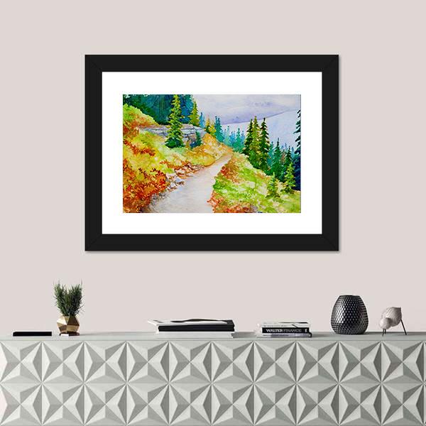 Watercolor Painting Inspired By The Beautiful Mountain Canvas Wall Art-1 Piece-Framed Print-20" x 16"-Tiaracle