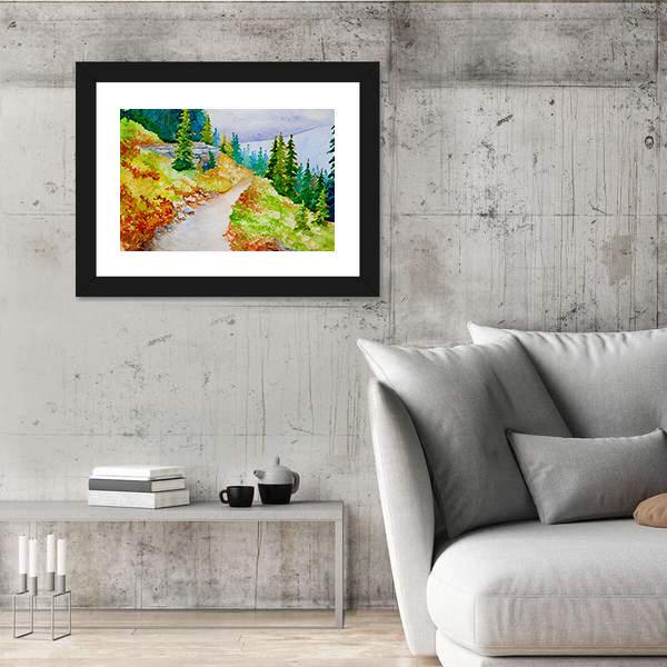 Watercolor Painting Inspired By The Beautiful Mountain Canvas Wall Art-3 Horizontal-Gallery Wrap-25" x 16"-Tiaracle