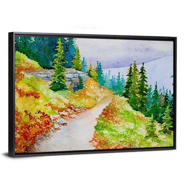 Watercolor Painting Inspired By The Beautiful Mountain Canvas Wall Art-3 Horizontal-Gallery Wrap-25" x 16"-Tiaracle