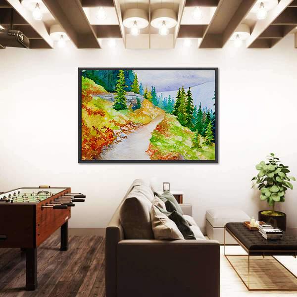 Watercolor Painting Inspired By The Beautiful Mountain Canvas Wall Art-3 Horizontal-Gallery Wrap-25" x 16"-Tiaracle