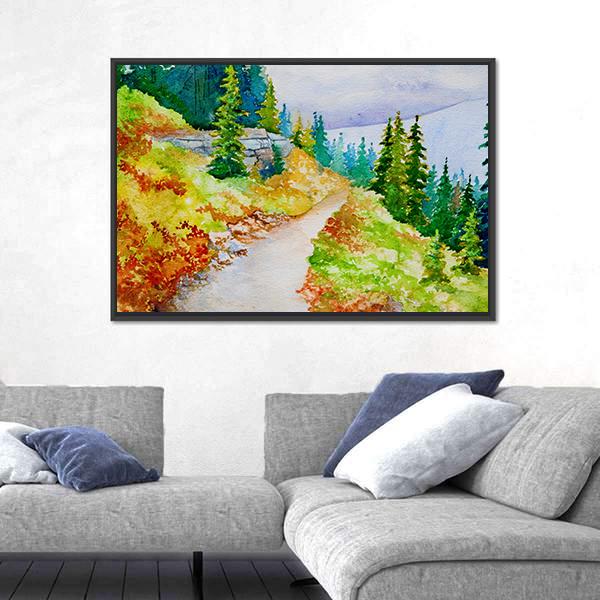 Watercolor Painting Inspired By The Beautiful Mountain Canvas Wall Art-3 Horizontal-Gallery Wrap-25" x 16"-Tiaracle