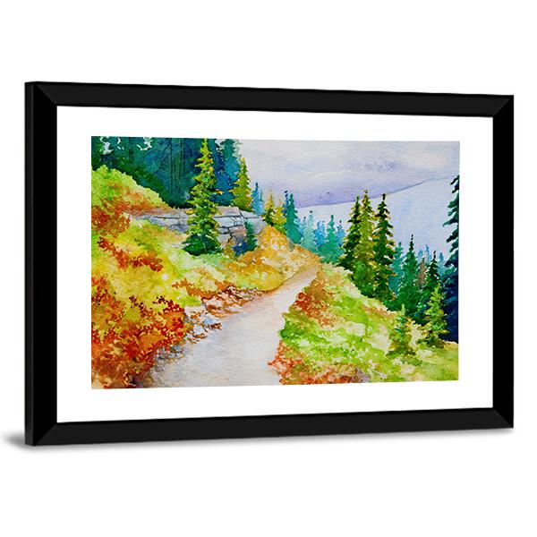 Watercolor Painting Inspired By The Beautiful Mountain Canvas Wall Art-3 Horizontal-Gallery Wrap-25" x 16"-Tiaracle