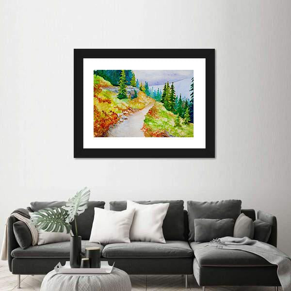 Watercolor Painting Inspired By The Beautiful Mountain Canvas Wall Art-3 Horizontal-Gallery Wrap-25" x 16"-Tiaracle