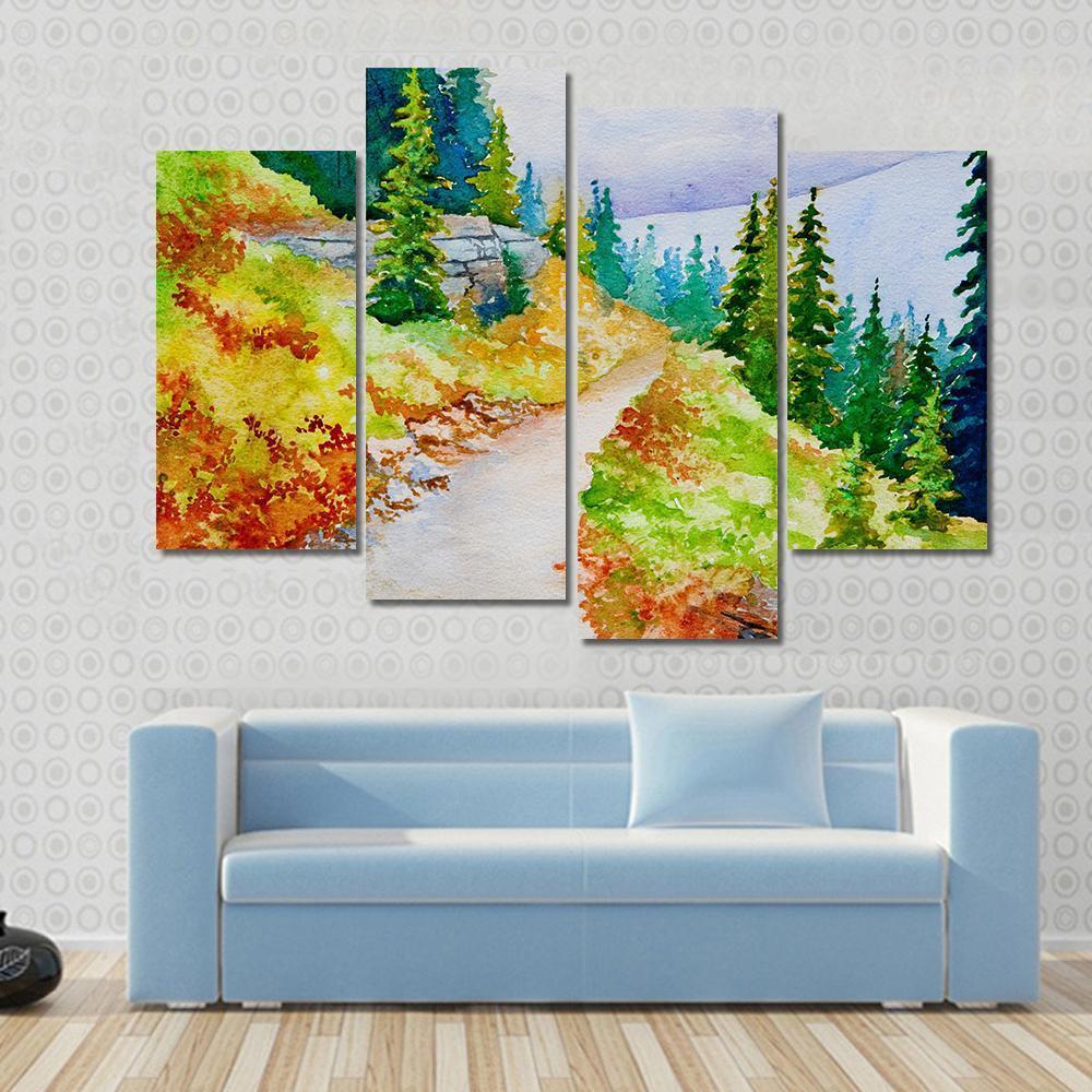 Watercolor Painting Inspired By The Beautiful Mountain Canvas Wall Art-4 Pop-Gallery Wrap-50" x 32"-Tiaracle