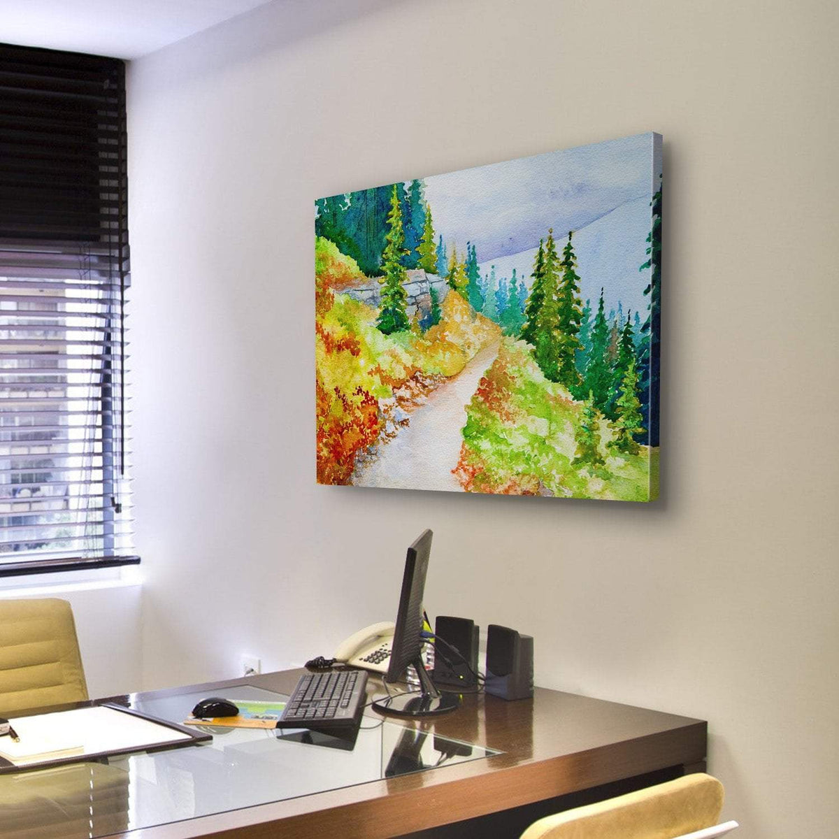 Watercolor Painting Inspired By The Beautiful Mountain Canvas Wall Art-3 Horizontal-Gallery Wrap-25" x 16"-Tiaracle
