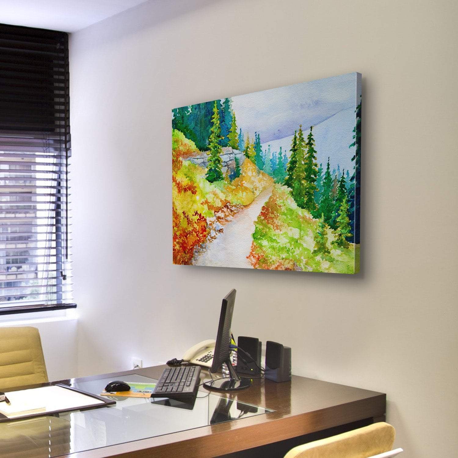 Watercolor Painting Inspired By The Beautiful Mountain Canvas Wall Art-3 Horizontal-Gallery Wrap-25" x 16"-Tiaracle
